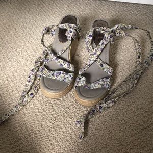 Summer Patterned Wedge Heels with Calf Wrap Straps